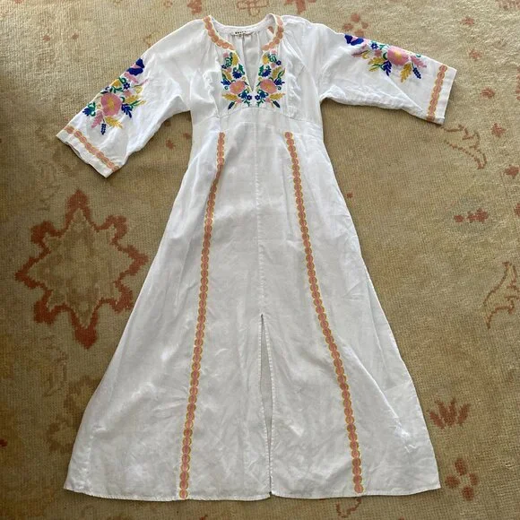 Boden Una Linen Embroidered Maxi Dress, Floral Garland, Ivory, 6P - Picture 4 of 11